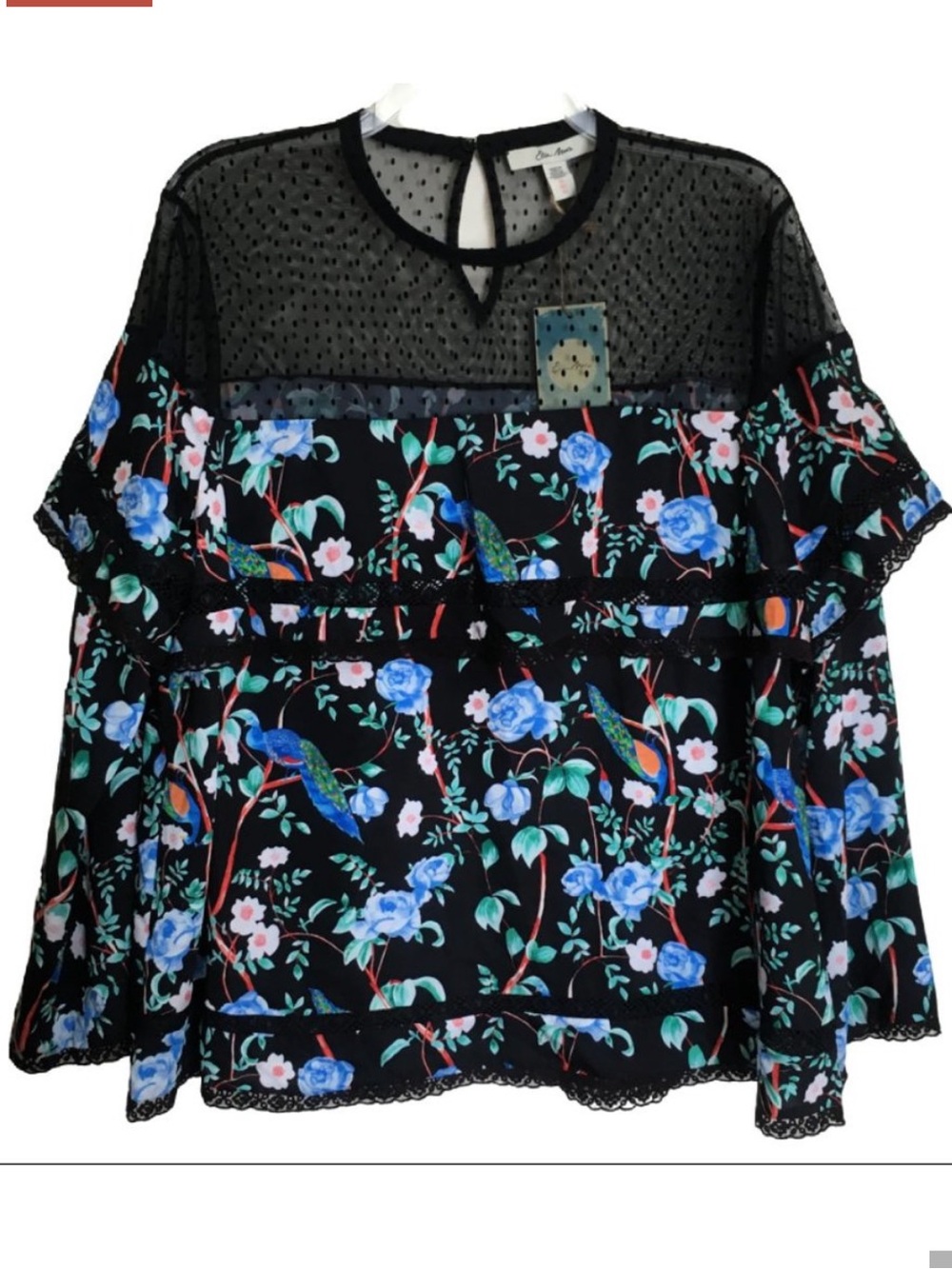 Ella Moon Illusion Top Ruffle Detail Peacock Print